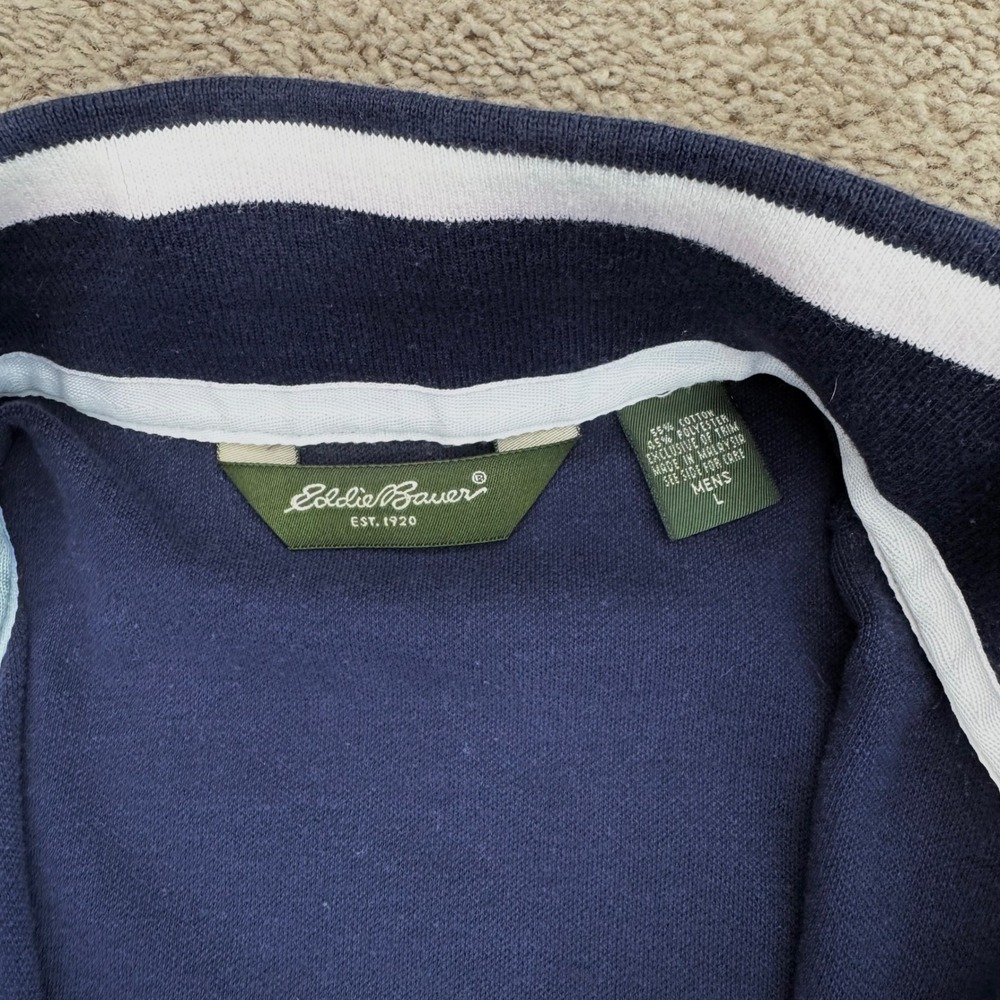 Eddie Bauer Track Jacket Mens L Full‎ Zip Navy Blue White Stripe Lightweight Top - Picture 4 of 10